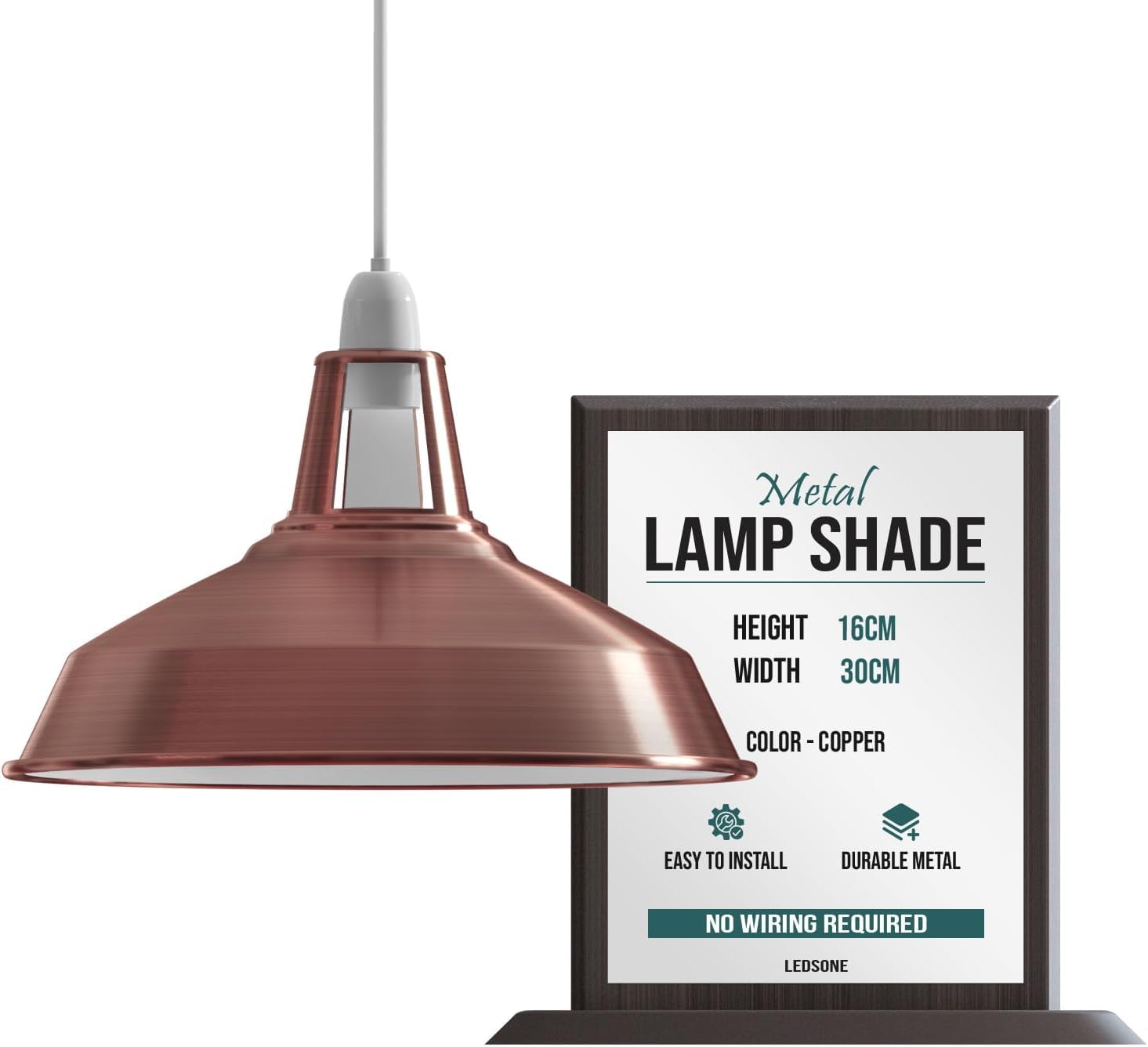 LEDSone 1PCS Retro Style Copper Metal Easy Fit Ceiling Pendant Light Barn Shade, 30cm Industrial Vintage Look Lamp Shade (Free Reducer Plate) โ image 1