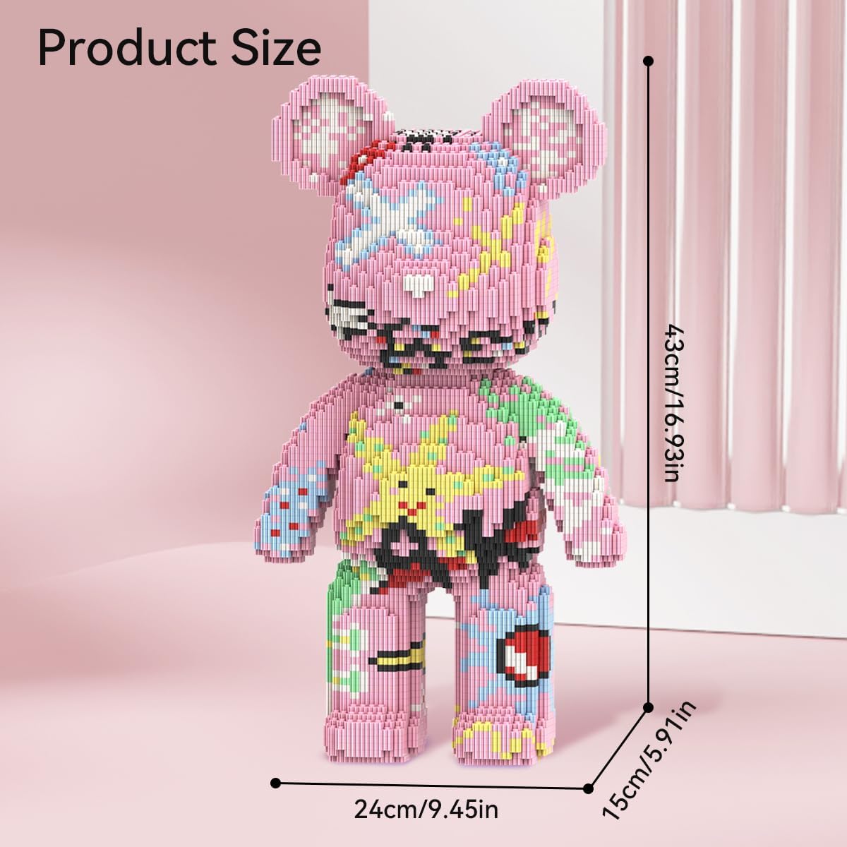 HOOLEDAY Animal Series Graffiti Pink Bear Micro Building Block Set, (5600 Pieces) Creative Home Decor, Gift for Adults & Boys & Girls