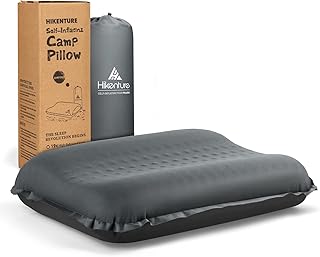 HIKENTURE Self Inflating Camping Pillow, Compressible Foam Inflatable Pillow, Ergonomic 3D Support Inflatable Travel Pillow, Comfortable Camp Pillow, Portable Backpacking Pillow Hiking Pillow for Traveling, Sleeping(Grey)