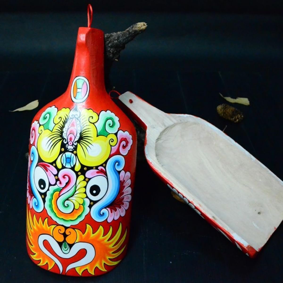 Hand Carved Traditional Wooden Mask,Chinese Opera Masks，Wood Hanging Asian Mask,Hand Carved Painted Wooden Mask, 15*10 inches