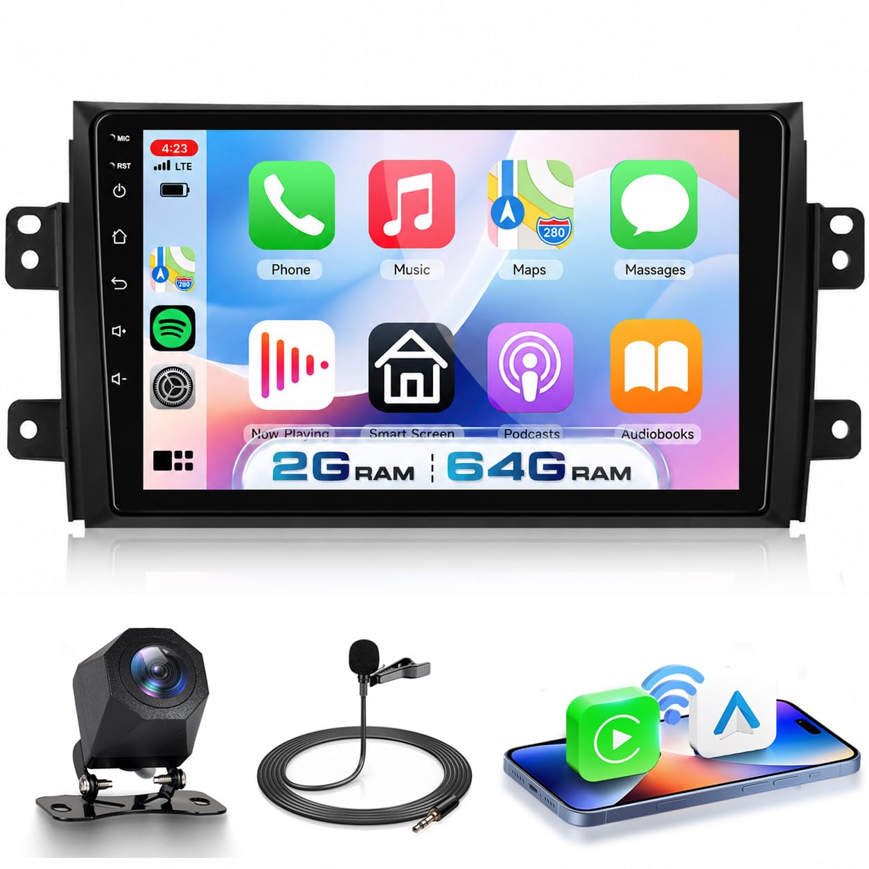 VECHTEL Radio de Coche 2G+64G Android 15 para Suzuki SX4 2006-2013/Fiat Sedici 2005-2014, 9'' IPS 1280*720P Pantalla Táctil con 5G WiFi GPS Carplay Android Auto Inalámbrico Bluetooth EQ FM RDS Cámara