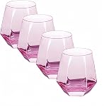 Stemless Wine Glasses Set Of 4,10Oz Iridescent Glassware,Modern Rainbow Glass Colored Tumblers for Red Wine,Bourbon,Cocktails,Whiskey,Gifts