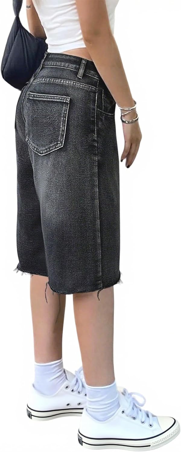 LovelyWholesale Baggy Jorts Bermuda Shorts for Women Knee Length Low Rise Denim Jean Shorts - Image 2