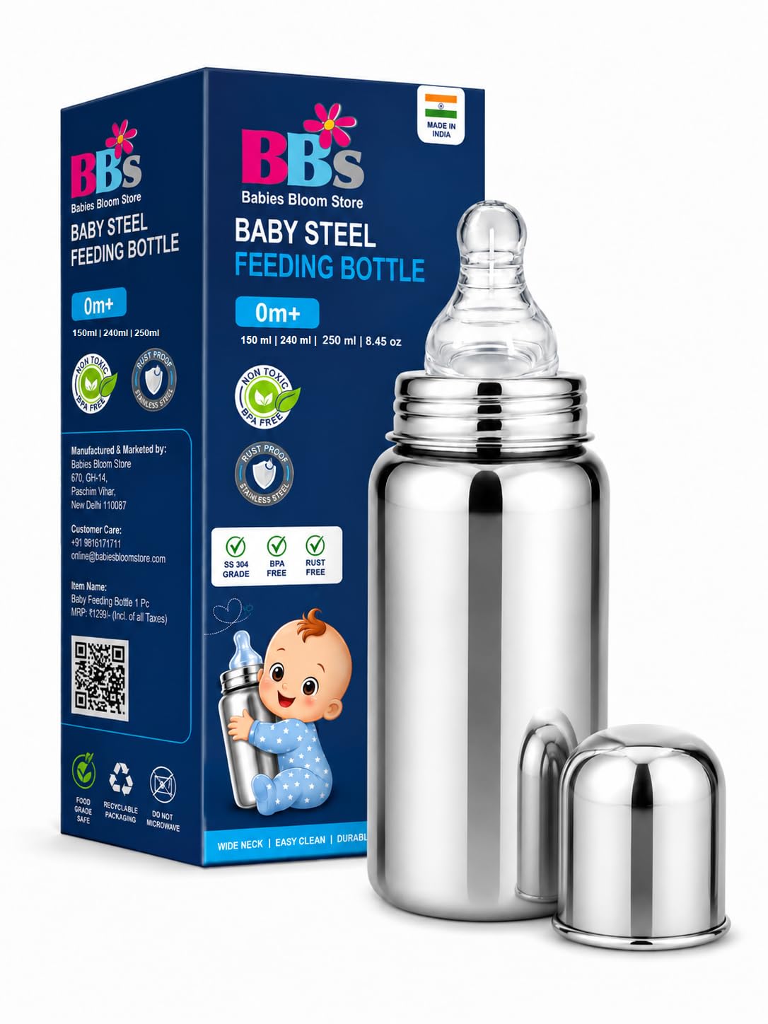 BABIES BLOOM Baby stainless steel 304 grade Feeding Bottle for Newborns & Infants | BPA Free Stainless Steel Baby Milk Bottle with Advanced Anti-Colic Valve | Soft Silicone Nipple | Wide Neck | Leakproof & Easy to Clean-image-35