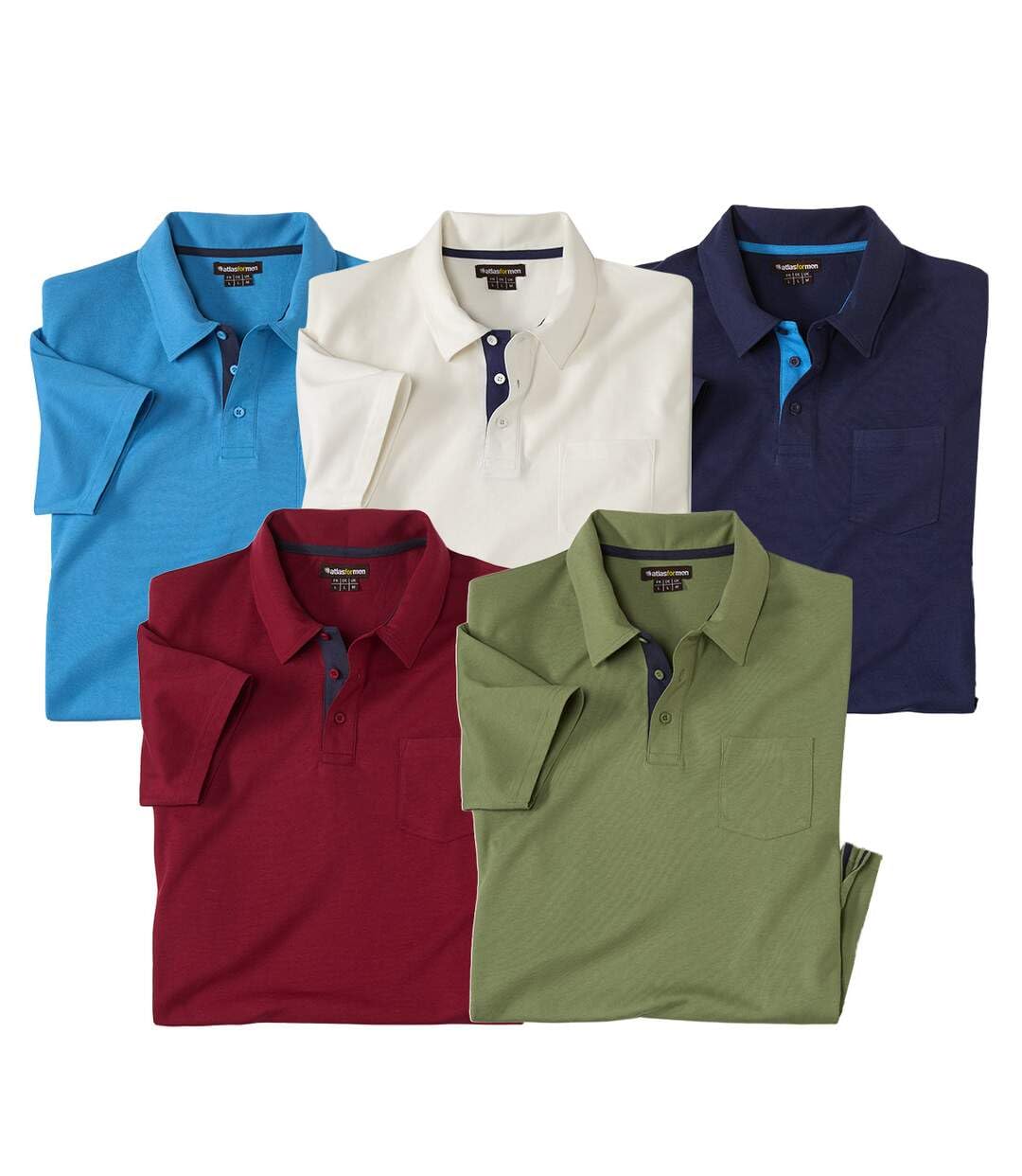 ATLAS FOR MEN - Set di 5 Polo da Uomo - Maniche Corte - Disponibili nelle Taglie Grandi