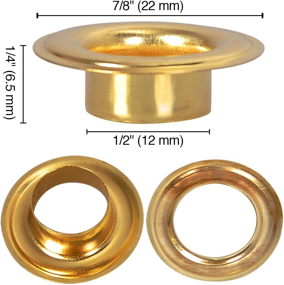 Yescom 1000 Sets of Grommet Kit 1/2 inch 12mm Size #4 Eyelets and Washers Brass for Hand Press Workshop Apparel Leather Printing Scrim Banner Tarp YES0383