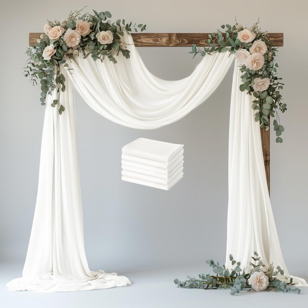 Xiomot 웨딩 아치 드레이핑 원단 6개 패널 72.9cm x 6m(28.75인치 x 20피트) 아이보리 쉬어 시폰 배경 드레이프 결혼식 생일 파티 브라이덜 샤워 야외 장식