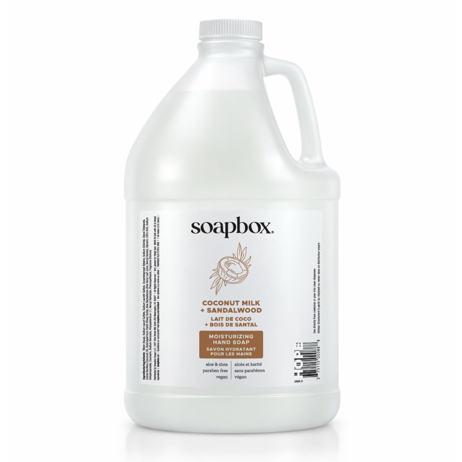 Soapbox Liquid Hand Soap Gallon Refill, Coconut Milk & Sandalwood | Vegan, Paraben Free, Moisturizing, Natural Hand Wash for Kitchen and Bathroom, 128oz Gallon Refill (Pack of 1)