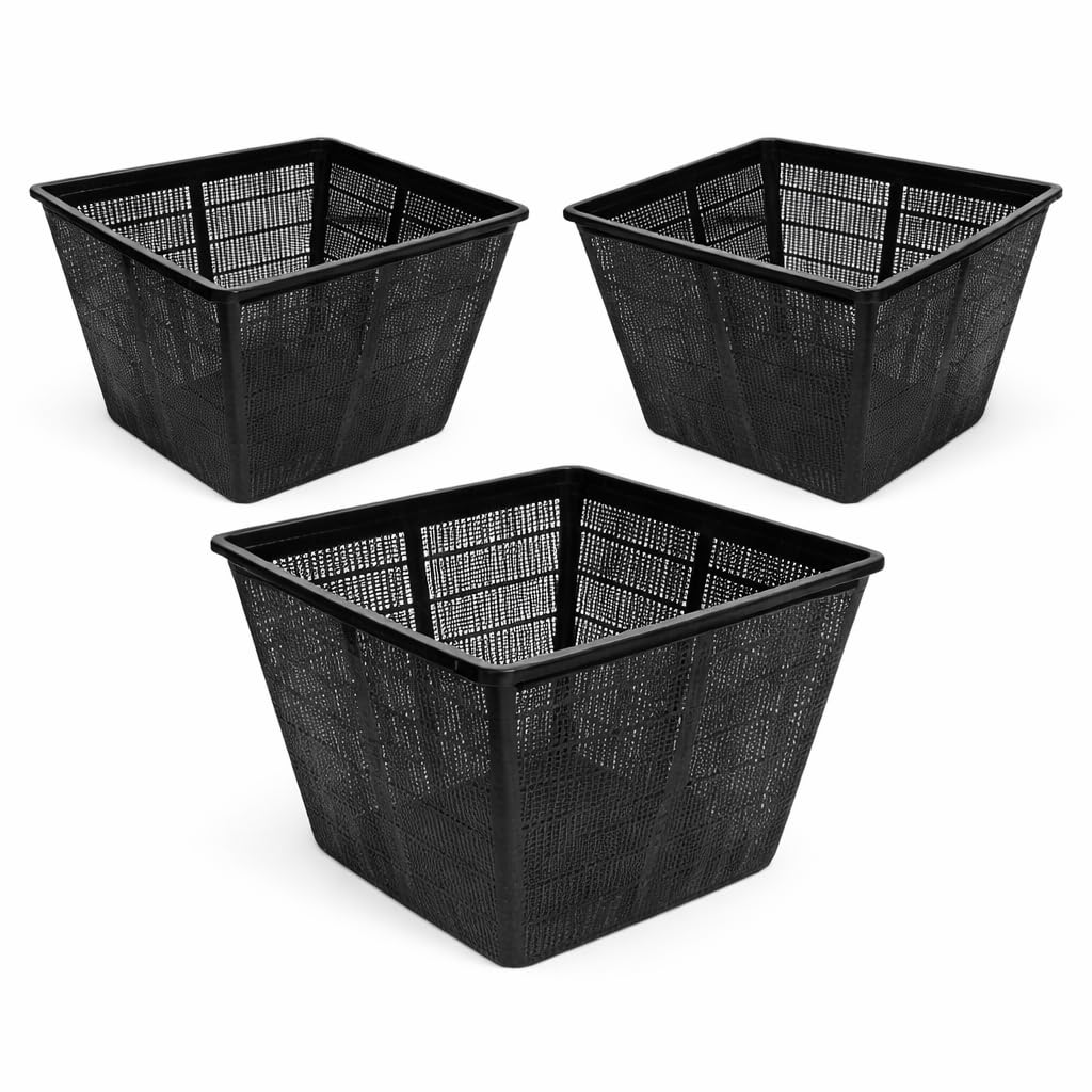 Real Aquatics Pond Plant Basket – Square Plastic Mesh Aquatic Plant Container for Water Gardens, 35 x 35 x 26 cm, Pack of 3