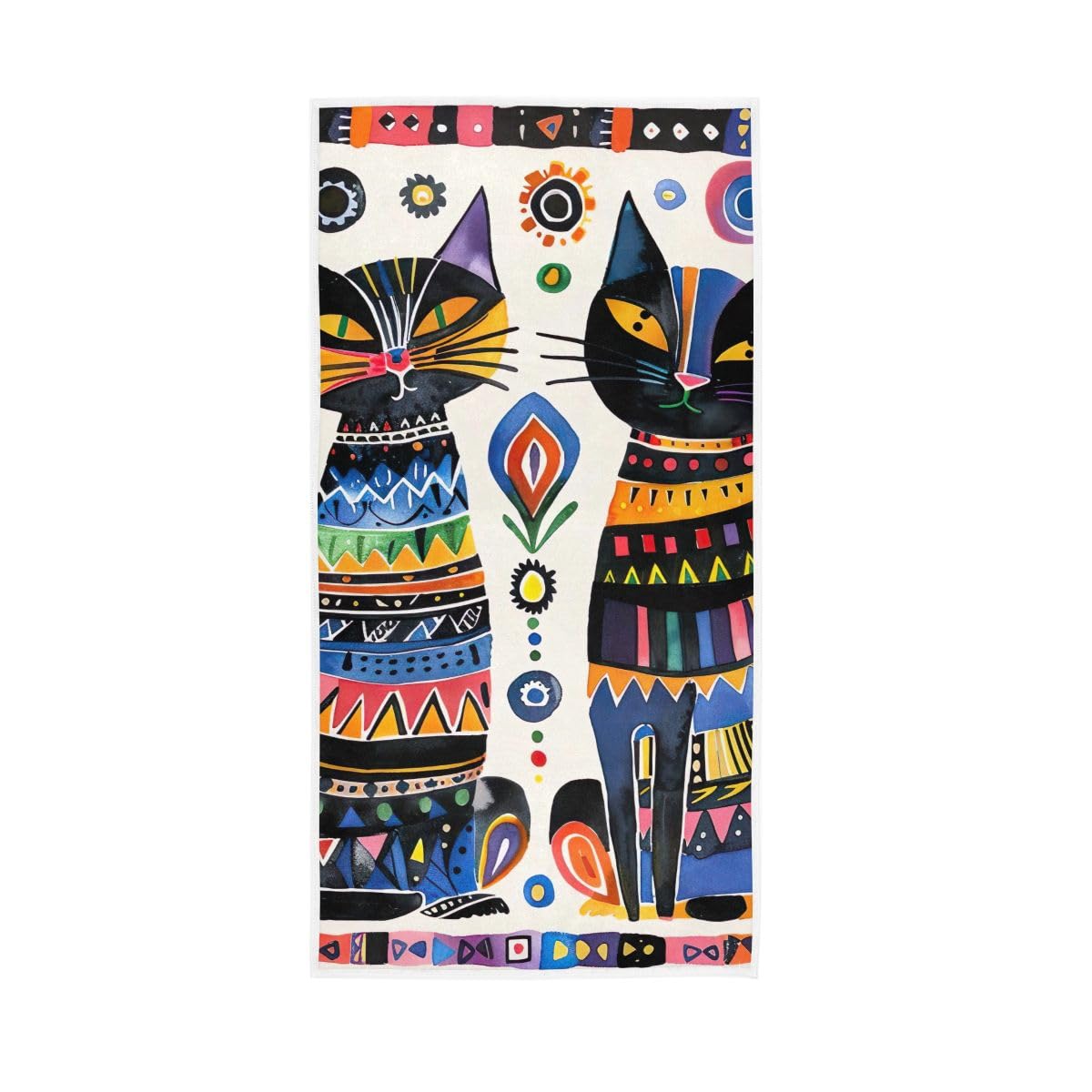 HUYGD African Art Cats Hand Towel Soft Washcloths Cotton Hand Towels 15 x 30 Inch