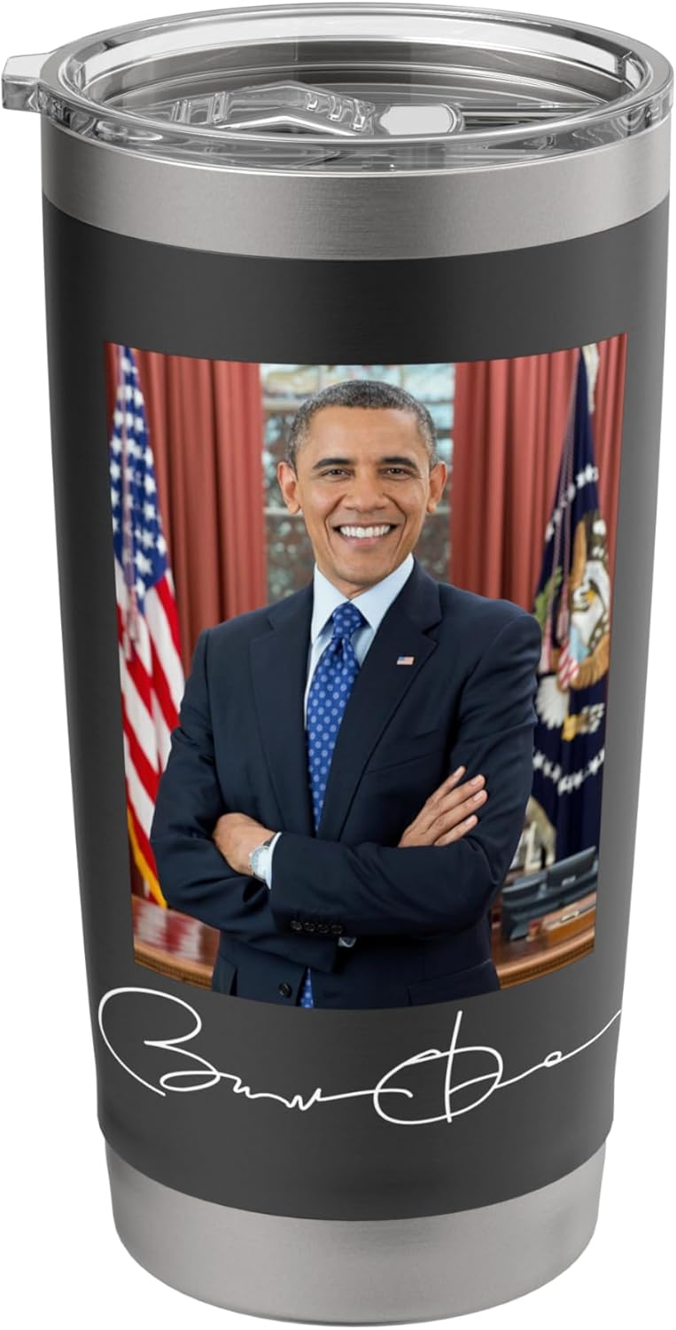 Barack Obama Signature and Portrait Human Rights Equity Stainless Steel Insulated Tumbler