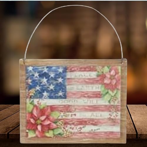 Miniatura 6 de Christmas Market Ornaments - Adorno de Navidad con bandera estadounidense, decoración patriótica para árbol de vacaciones, decoración rústica de