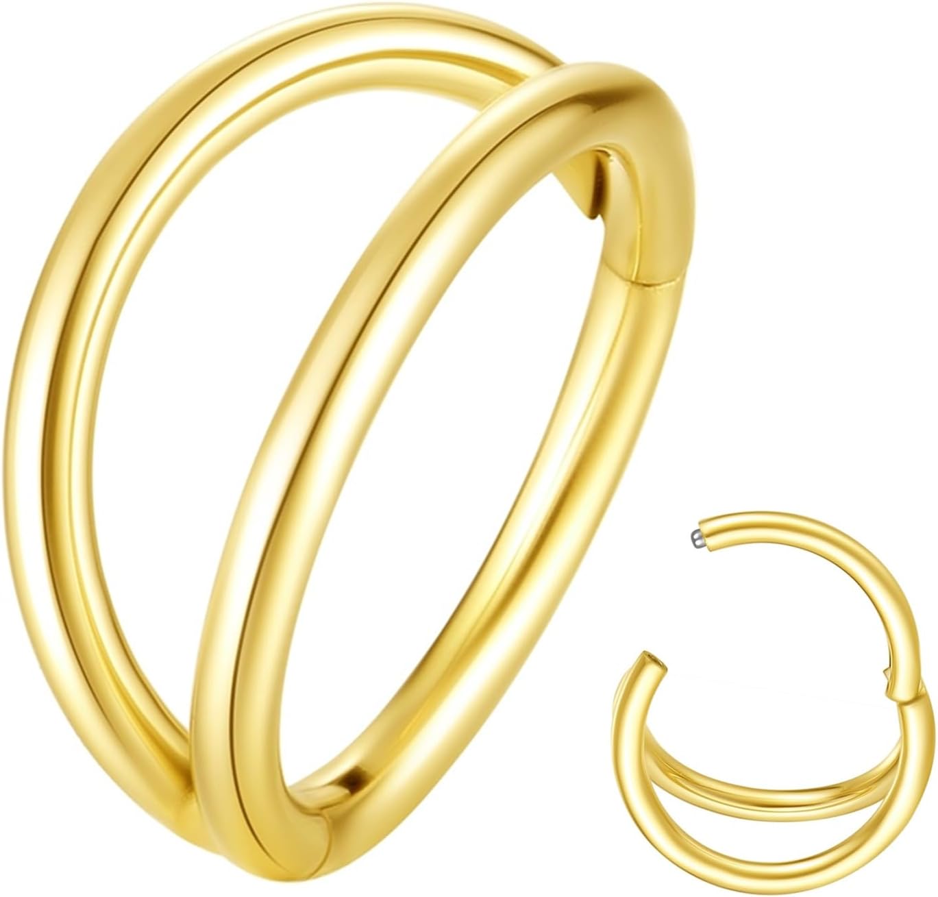 ORANGELOVE Double Hoop Nose Ring 18G 16G 316L Surgical Steel Cartilage Earring Septum Jewelry Seamless Hinged Clicker Segment Ring Conch Daith Tragus Helix Rook Piercing Earring Lip Ring