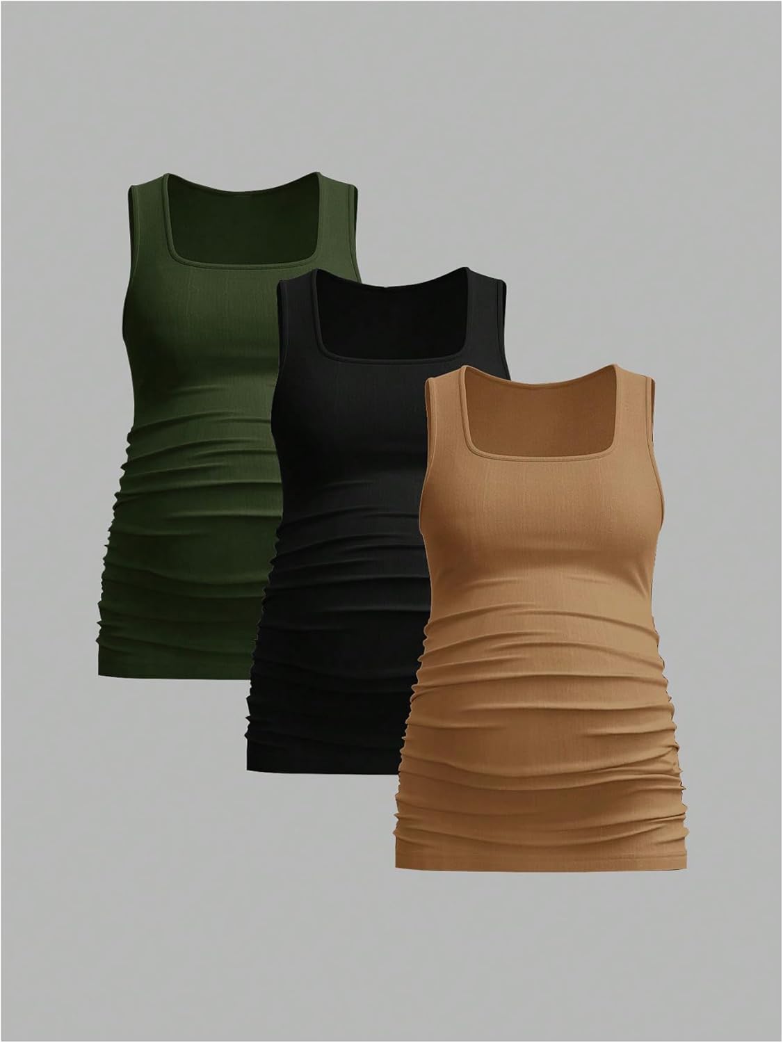 SweatyRocks Women's 3 Pack Maternity Clothes Ruched Sleeveless Pregnancy Basic Tank Top - Image 3