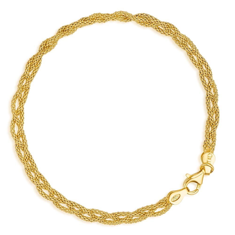 OROVI Geflochtenes Armband Damen Gold, 18 Karat vergoldetes 925 Sterlingsilber, Elegantes Design, 19 cm Länge, mit sicherem Karabinerverschluss, Made in Italy, Geliefert in Schmuckschachtel