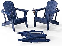 Vista 9 de VINGLI Silla Adirondack plegable de plástico con soporte para tazas, material de polietileno de alta densidad 100% reciclable impermeable, cómoda