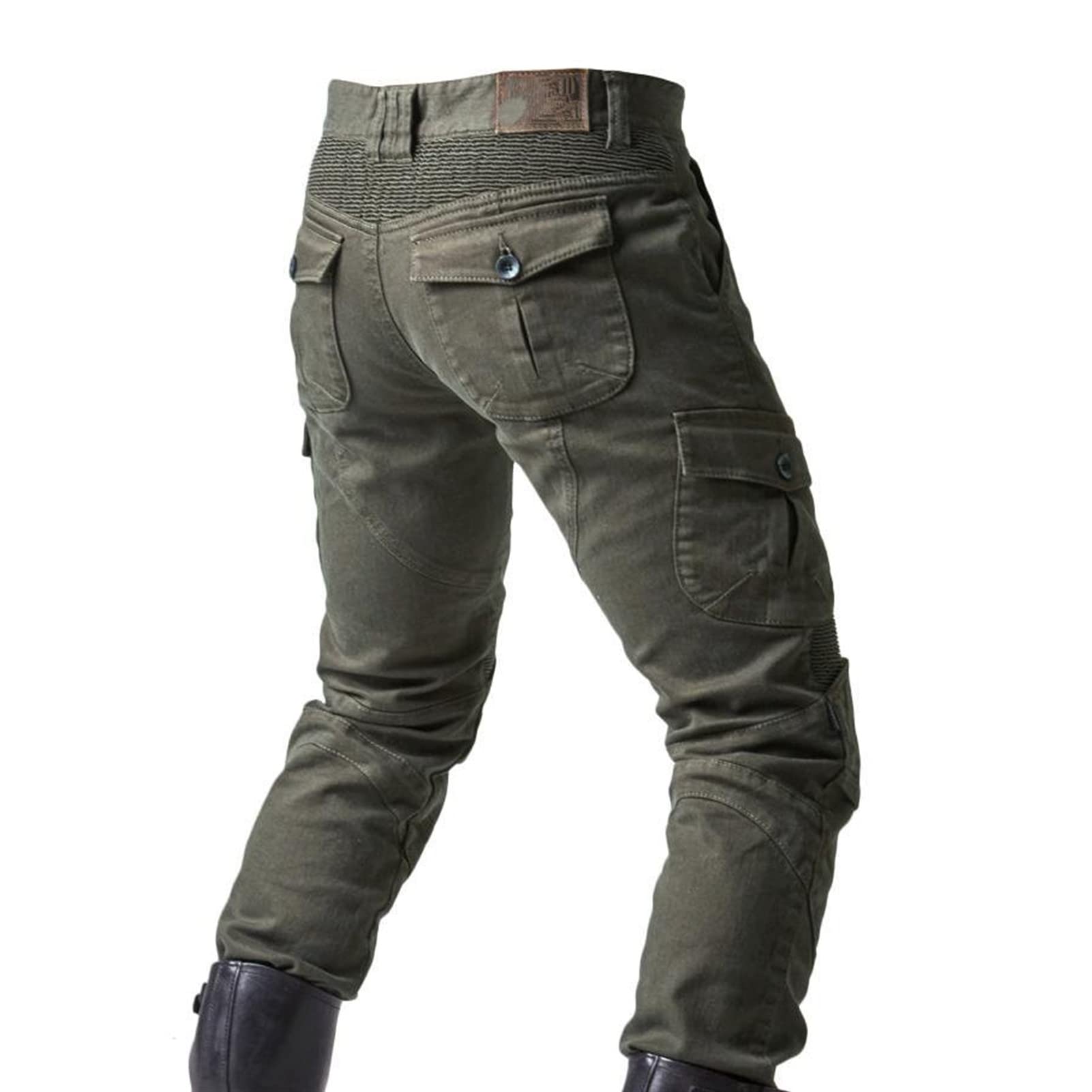 Jeans Da Motociclista Da Uomo Protettivo CE Protettivo Rimovibile Per Anca E Ginocchio Modern Fit Con Protezioni 4X (Green,S)