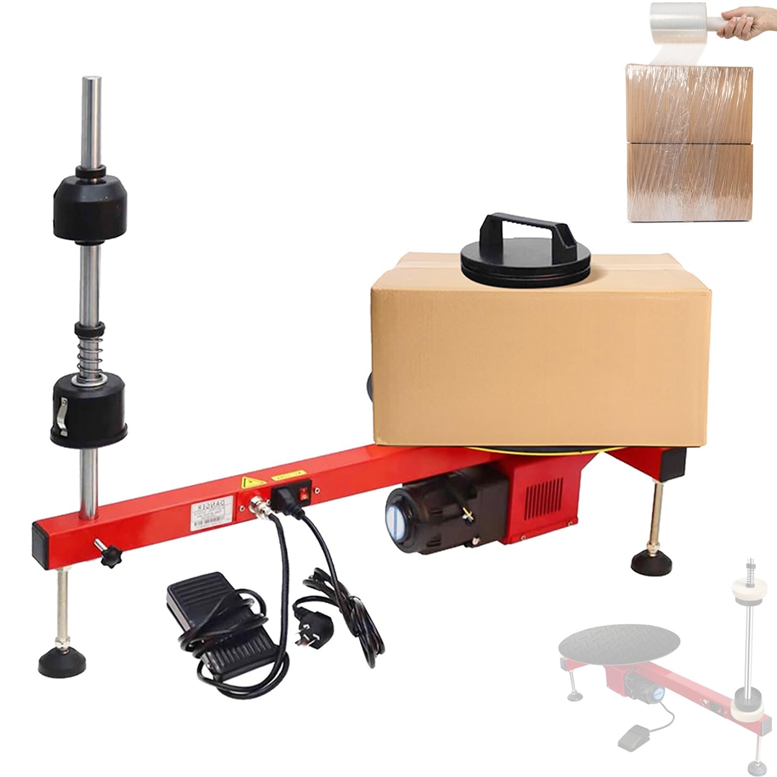 Stretchfolien-Wickelmaschine, Rundum-Folienpresse, Geschwindigkeit 50 U/min, 40 cm Drehteller, Höhe: 80/60 cm, Automatisches Folienspannungs-Verpackungswerkzeug for Paketkartons, Gepäcklager(6