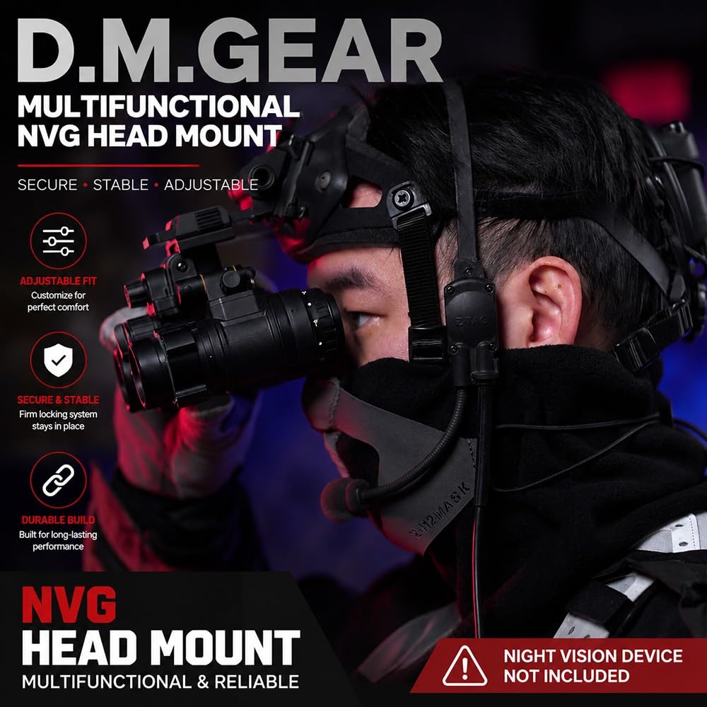 Supporto Testa NVG Multifunzionale Regolabile con Fascia di Fissaggio, Supporto Leggero per Casco E Fotocamera Compatibile con Action Camera, Airsoft, Caccia, Outdoor