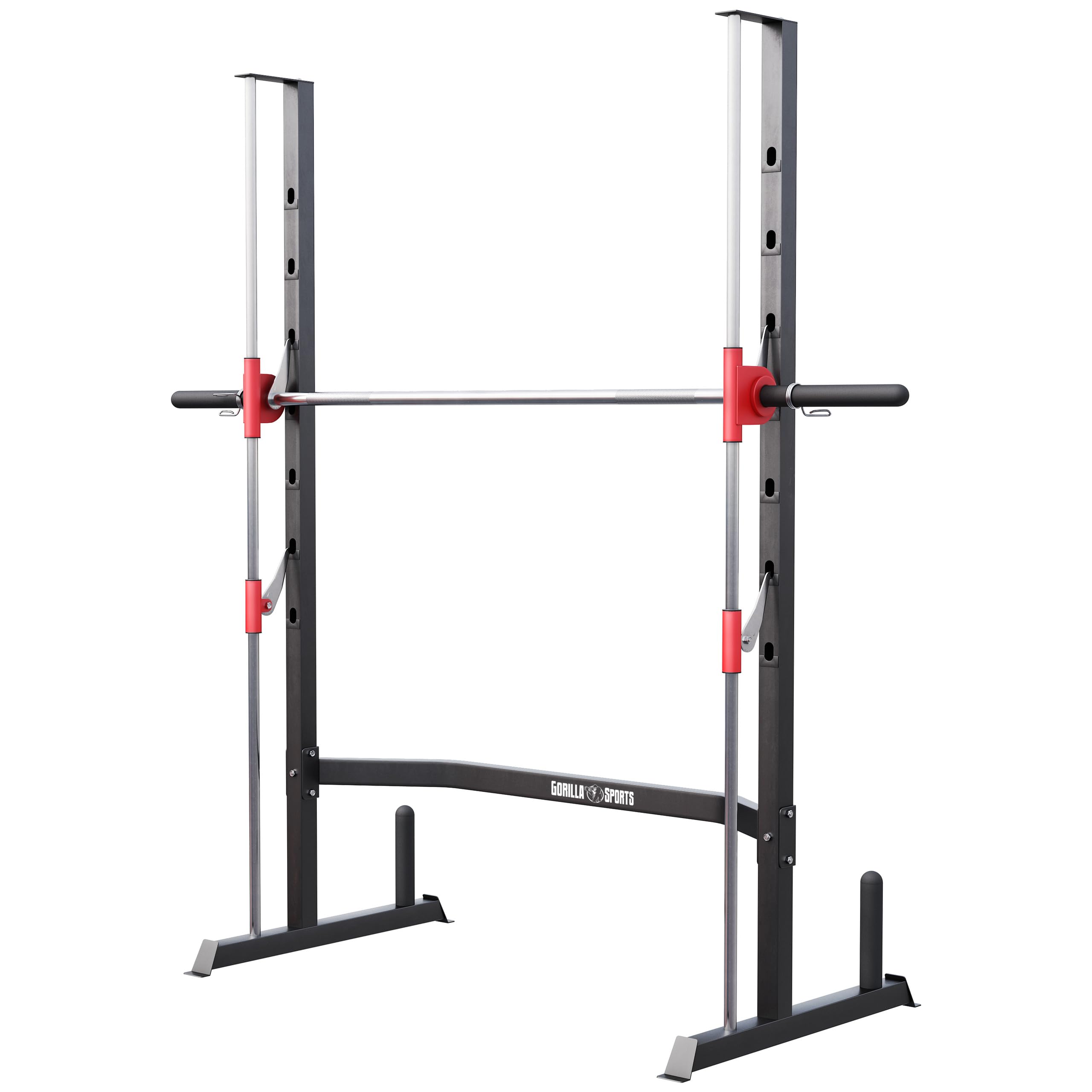 Gorilla Sports® Power Rack - con Bilanciere 25mm, Adattatore da 50mm, Supporto Dischi Pesi, Max. 300 kg, Acciaio - Power Tower, Half Rack, Gabbia Squat, Allenamento, Palestra, Casa, Fitness