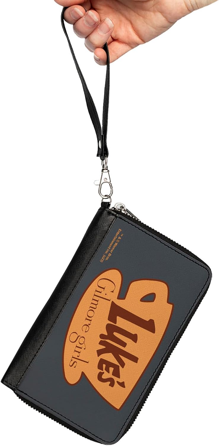 Buckle-Down Warner Bros. Entertainment Inc. Wallet, Zip Around, Gilmore Girls Lukes Coffee Cup Icon Gray Browns, Vegan Leather