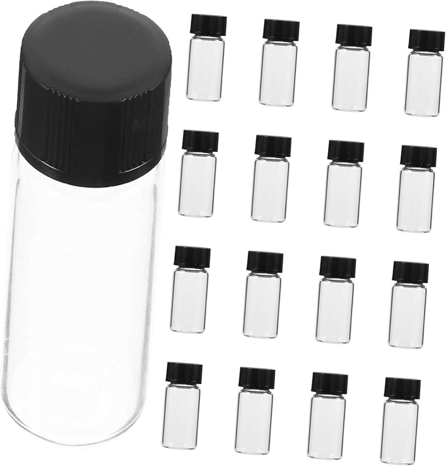 STOBAZA 100Pcs Clear Glass Sample Bottles with Flat Bottom and Caps Vials for Essential Oils and Lab Experiments Safe and Easy to Refill