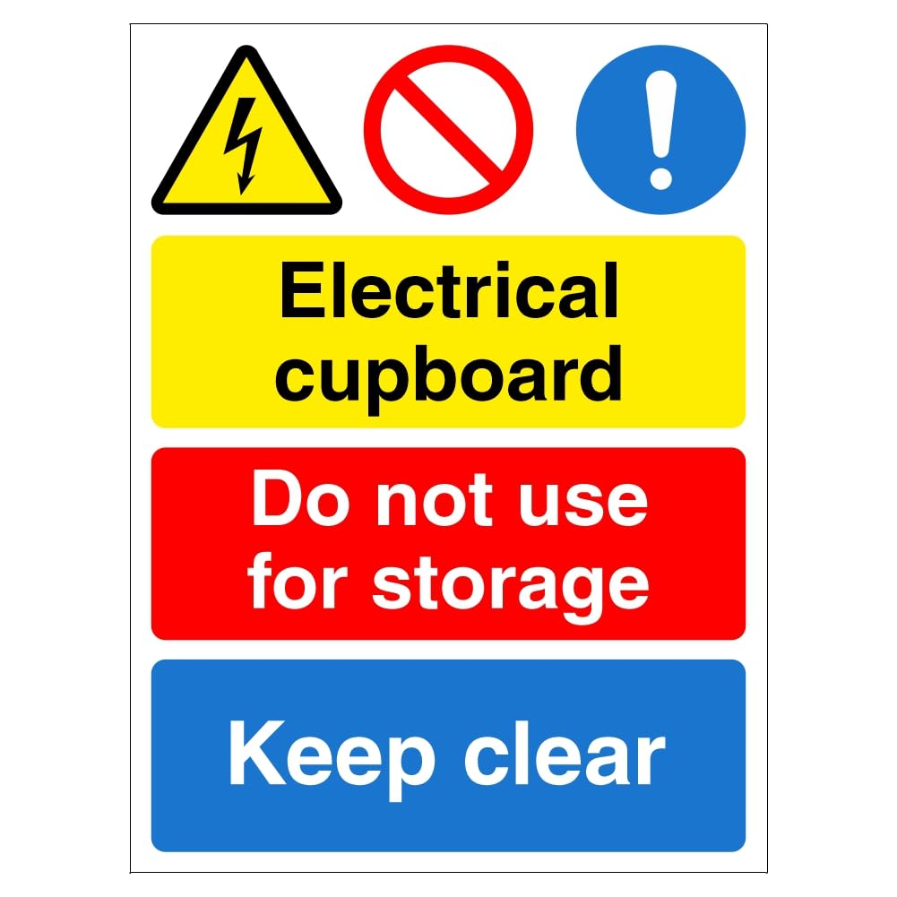 Electrical Cupboard Safety Sign, Do Not Use for Storage Keep Clear, Self Adhesive Vinyl Sticker, 15 x 20 cm (5)