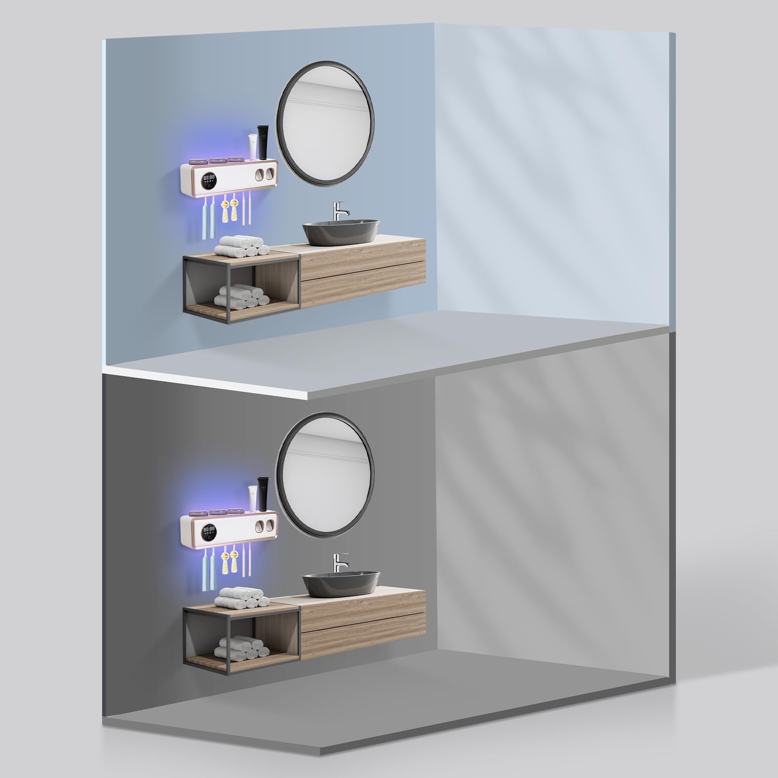 Soporte para cepillo de dientes para montaje en pared, soporte para cepillo de dientes UV, admite modos de batería y enchufes, dispensador automático de pasta de dientes de pared para el baño (blanco)