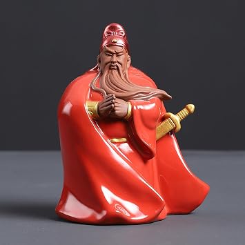 Ceramic Guan Yu Statue, Guan Yunchang, Kwan Kung, Guan Gong Feng Shui God Figure for Protection, God of Health and Wealth, Collectable Gift