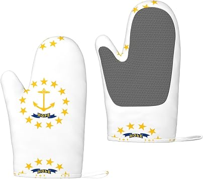 Rhode Island State Flag Silicone Oven Mitts 2 Pack Thick Insulated for Baking Outdoor Grilling and Microwaving