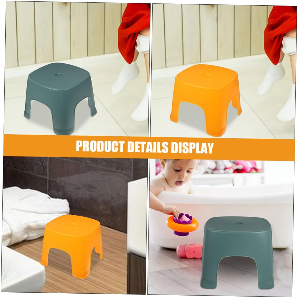 CHILDWEET 2pcs Non-Slip Plastic Foot Stool for Bathroom and Toilet Use Compact and Lightweight Design for Adults Versatile Stepping Stool Yellow and Green
