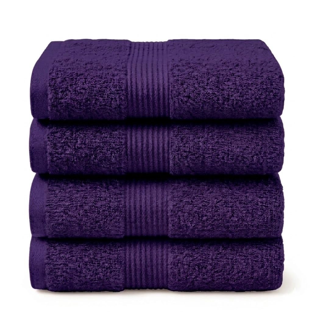 NIMORA 4 Piece Egyptian Cotton Face Towel Bale Set โ Ultra Soft 500 GSM โ Face Towels, Hand Towels, Bath Towel, Bath Sheet โ Super Absorbent, Durable & Quick Dry Bathroom Towels (Purple, 4FT)