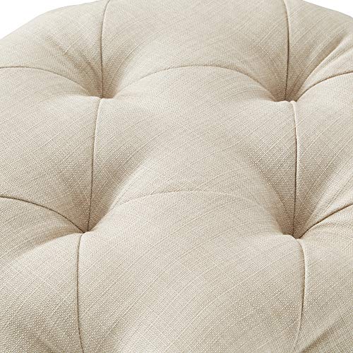 Inspired Home Beige Linen Ottoman - Design: Angel | Square Shaped | Modern | Allover Tufted Design | 1 Pc #TOP7