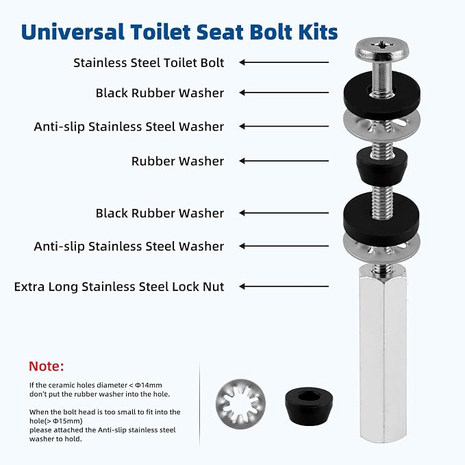 Juego de 2 tornillos universales para asiento de inodoro de acero inoxidable 3 pulg miniatura 5