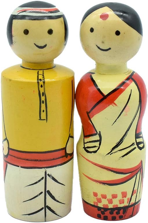Puja N Pujari Channapatna Wooden Kerala Couple Dolls Set for Kids Paying and Home Decoration