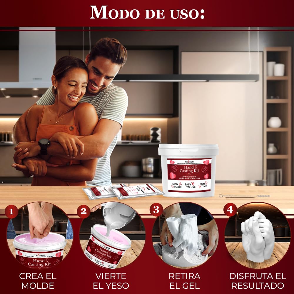 TECEUM Kit para Molde de Manos – Regalo Único para Tus Seres Queridos – Regalo DIY Ideal para Adultos, Parejas y Familia – Para Boda, Aniversario, Baby Shower – Regalos Románticos – Kit 1