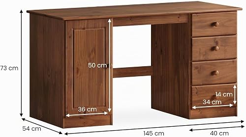 IDIMEX Bureau avec Rangement Manager L 145 cm en Bois Massif, Coloris Brun foncé, Bureau avec 4 tiroirs et 1 Porte battante, Un Large Plateau, Style Classique - 7