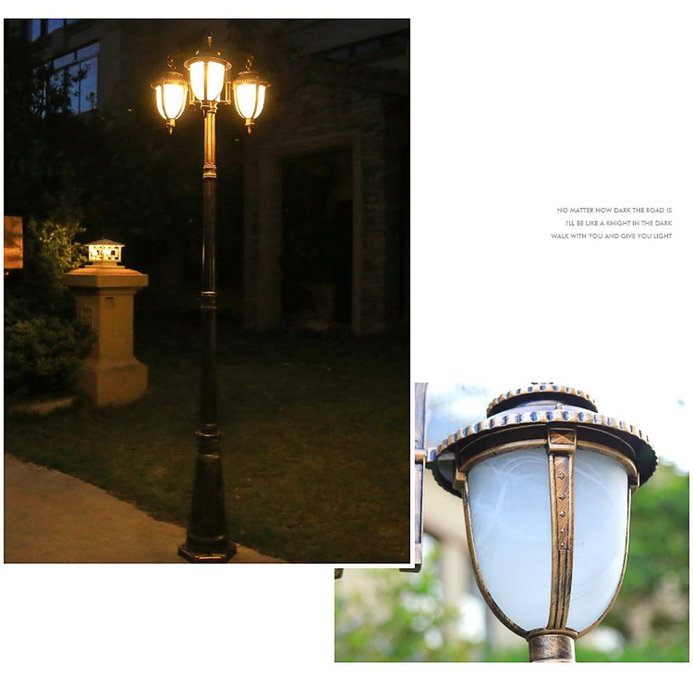 European Lawn Street High Pole Glass Pillar Light 3-Lights E27 Retro Outdoor Waterproof Anti Rust Metal Aluminum Post Light Garden Villa Aisle Street (Brass Height 290cm)