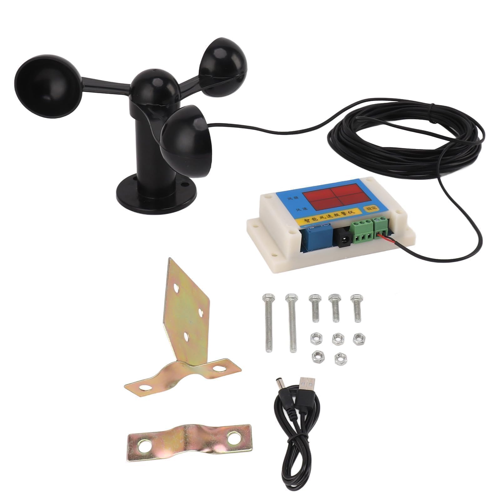 Anémomètre de Grue à Tour USB 5V, 3 Lames, Dispositif d'Alarme de Vitesse du Vent de Haute Précision avec Fonction de Mémoire de Panne de Courant