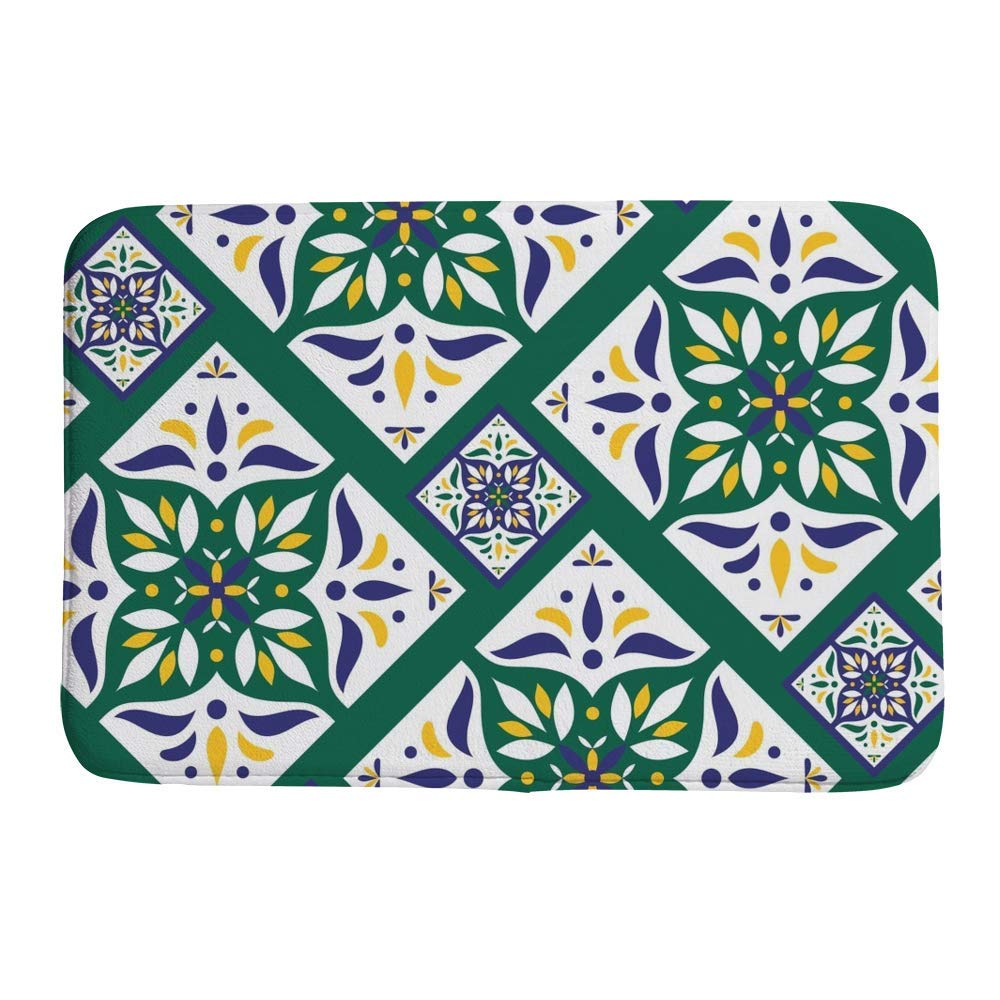 Tapis de bain vintage vert géométrie arabe antidérapant