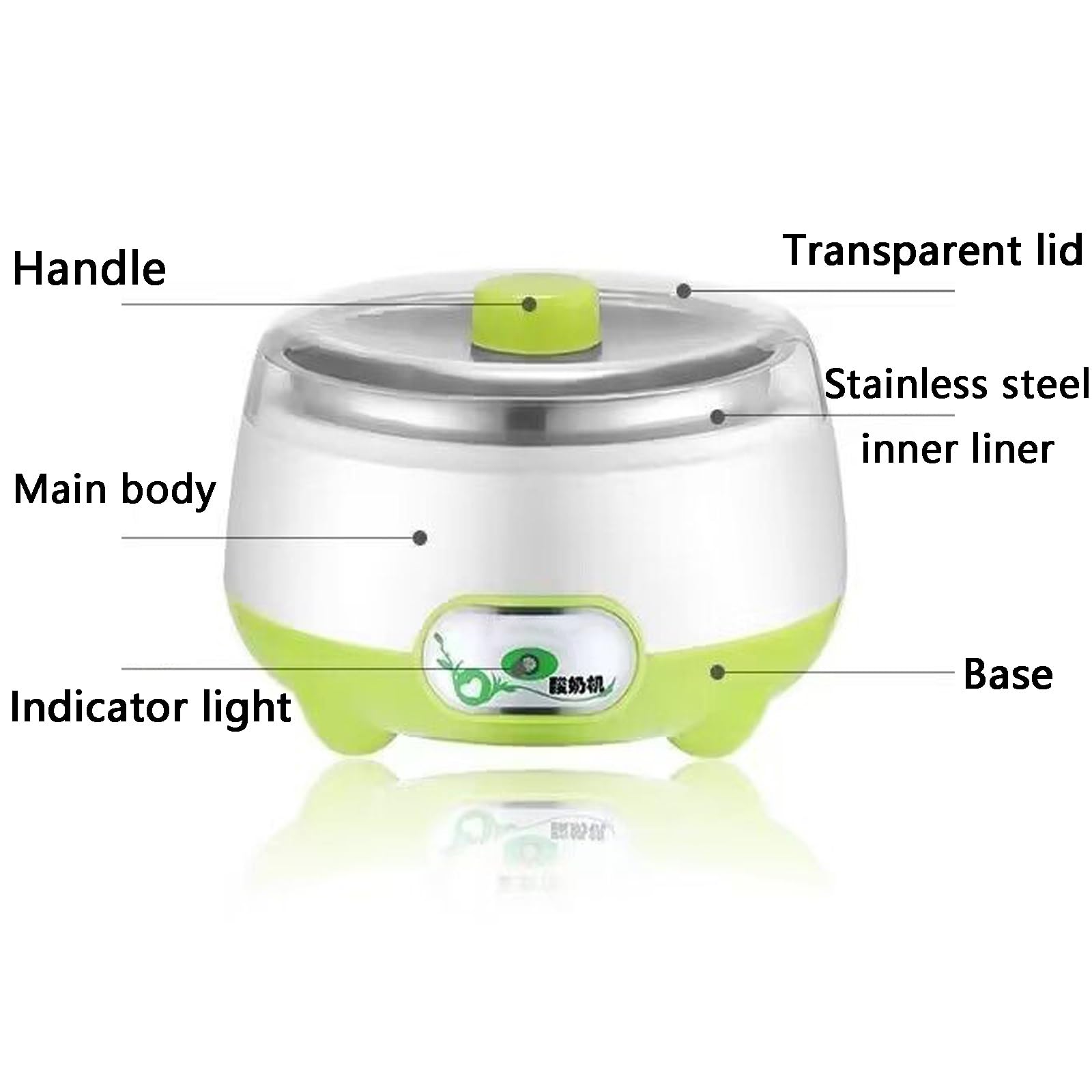 Yogurtiera, Rivestimento interno in acciaio inossidabile da 1 litro, facile pulire, plug and play, adatto for l'uso domestico(Green)