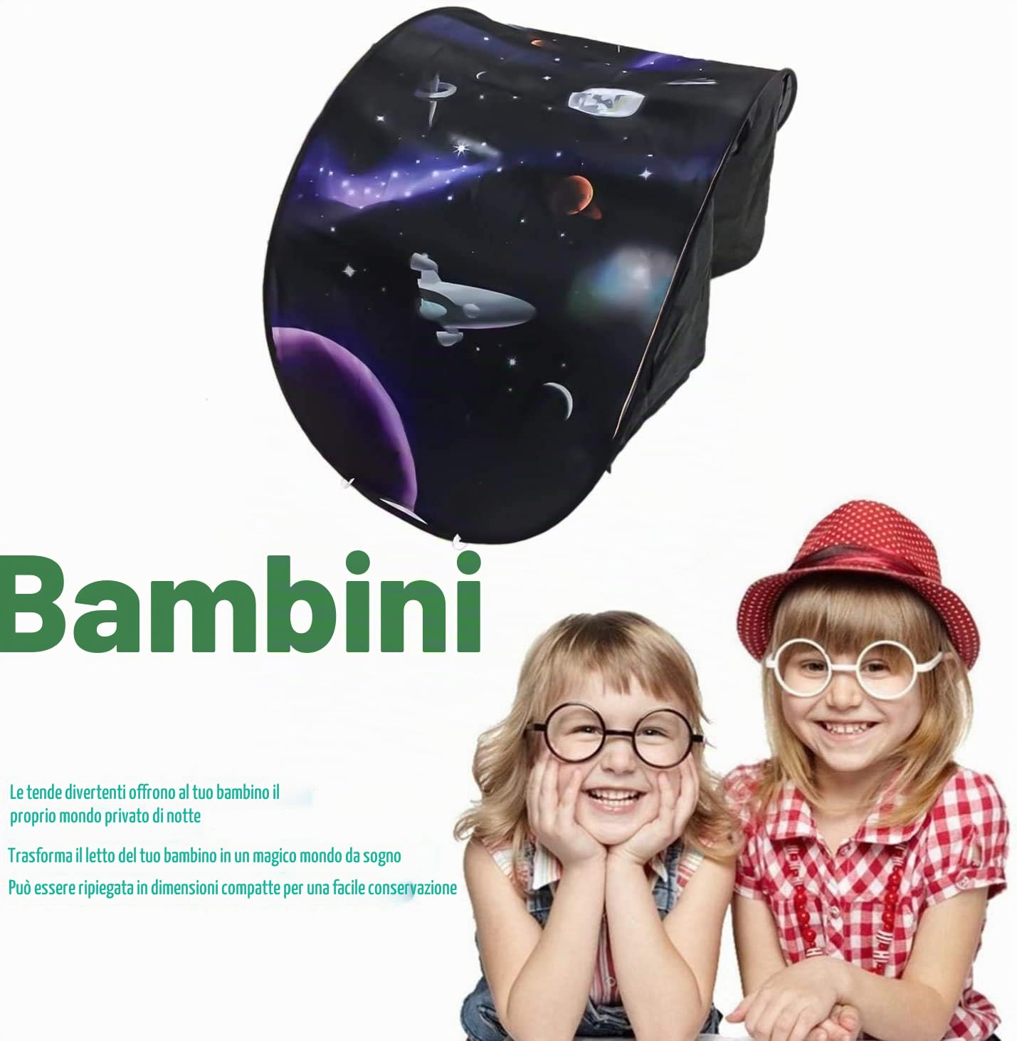 Dream Tents Unisex - Tenda da letto per bambini Pop Up con LED, tunnel pieghevole, gioco con luce, regalo di compleanno di Natale (passeggiata nello spazio)