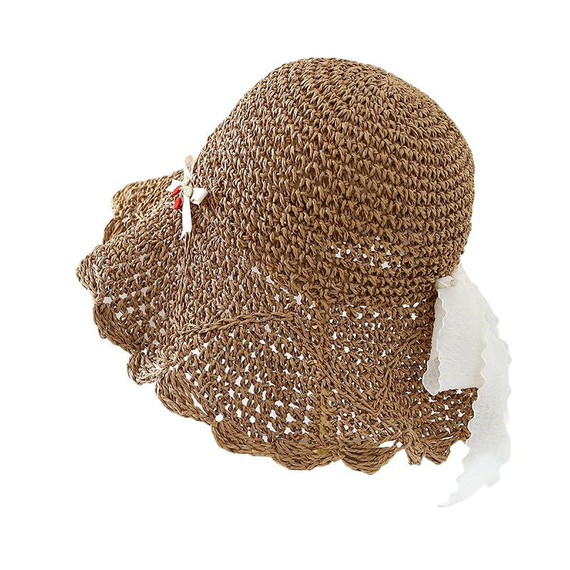 Gorra de Sol para Mujer,Gorra de Paja de Verano con Lazo A Cuadros,Ajustable,Plegable,de ala Ancha,Sombrero de Playa de Paja Flexible para Caminar,Pescar y Viajar