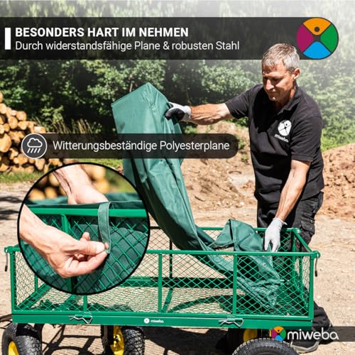 Miweba Bollerwagen MB-700 | 𝟕𝟎𝟎 kg Traglast - Luftreifen - Wände klappbar - Volumen 220 L - Sackkarre - Schubkarre - Transportwagen - Handwagen - Gartenwagen - Wagen - Gartenkarre (Schwarz)