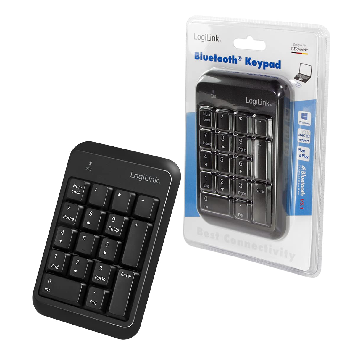 LogiLink ID0201 - Keypad wireless (BT v5.1), nero