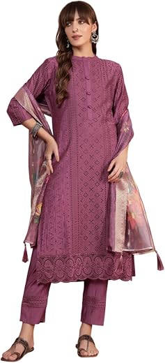 SHOPPING QUEEN Women's Viscose Silk Embroidered Kurta Set with Dupatta