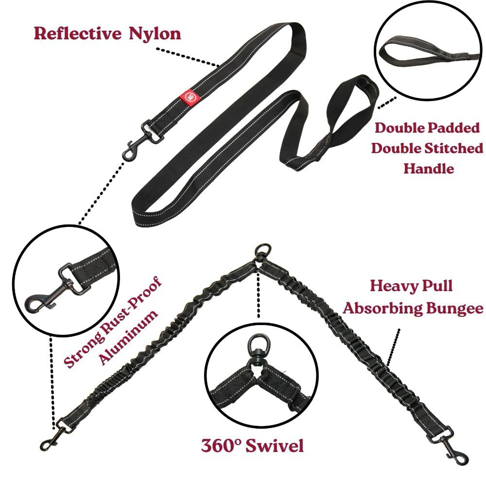 3-in-1-Mehrzweck-Leine, stoßdämpfend, kein Verheddern, für kleine bis große Hunde, 2,3 - 59 kg, ideal für Haustierbesitzer und Spaziergänger