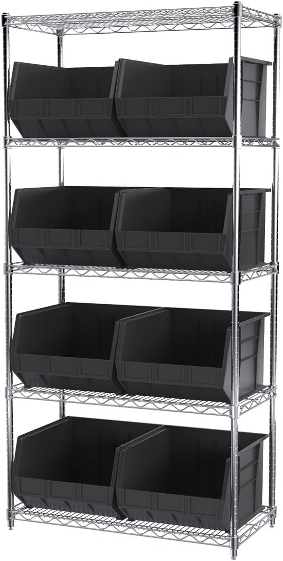 Akro-Mils 30270 AkroBins Plastic Storage Bins, Space-Saving Stackable Bins for Garage, Pantry, Craft Organization, 45,7 cm x 41,9 cm x 27,9 cm, Black, 3-Pack
