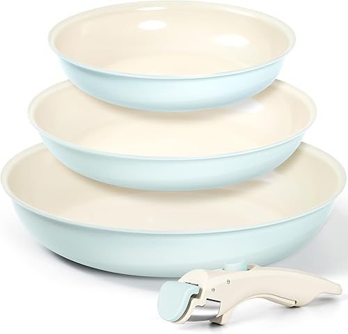 Miniatura 9 de MICHELANGELO Juego de sartenes de cerámica, sartenes de 8 pulgadas, 9.5 pulgadas y 11 pulgadas con mango extraíble, juegos de sartenes