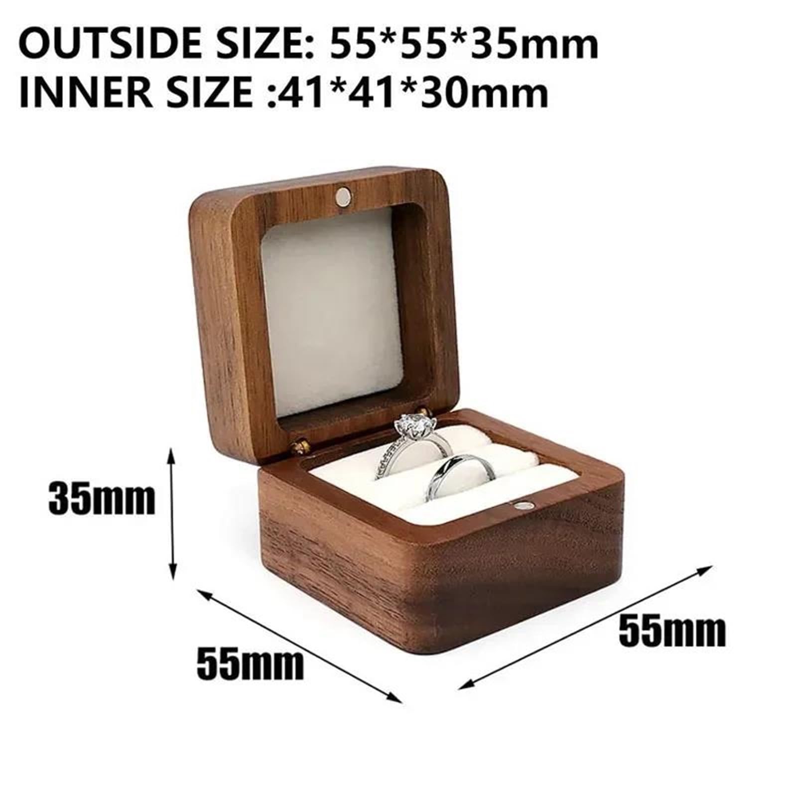 Joyero Viaje Caja De Anillos Madera Nogal Personalizada, Regalo Aniversario Boda, Compromiso Grabado, 1 Uds Anillo Gratis Joyeros(Type-E)